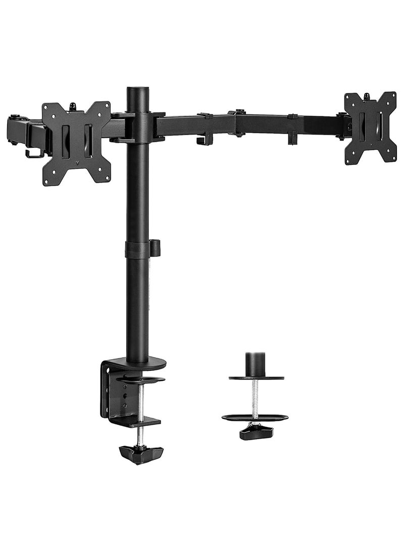 Dual Monitor Desk Mount, Heavy Duty Fully Adjustable Stand, Fits 2 LCD LED Screens up to 30 inches, Black - Image 1