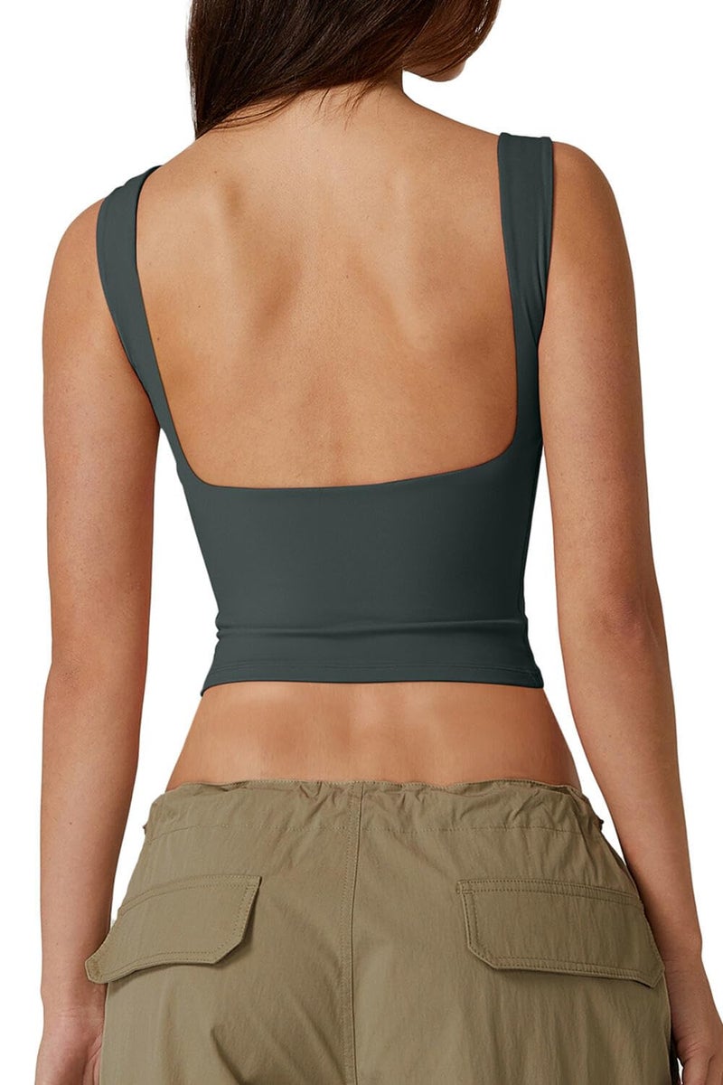QINSEN Women's Form-Fitting T Shirt Crop Tops High Neck Sleeveless Going Out Tank Light Green L - Image 1
