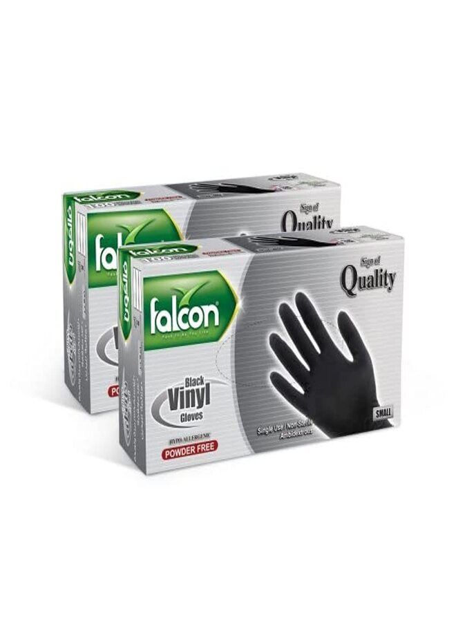 Falcon Vinyl Gloves - Black Powder Free - Small Size (2 Packs x 100 Pieces) - Image 1