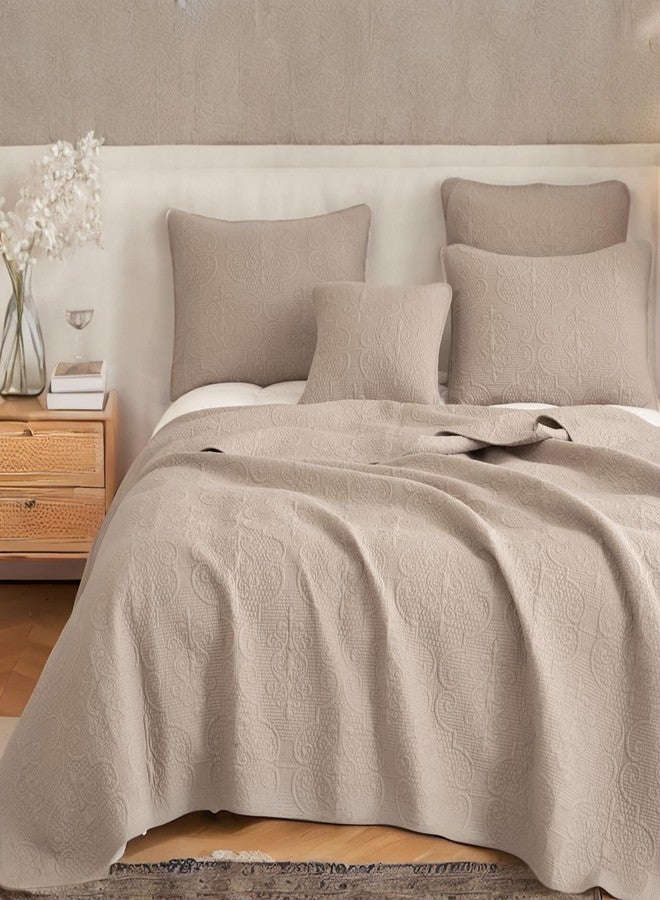 DaDa Bedding Elegant Matelasse Bedspread Set - 100% Cotton Fabric Floral Sand Dollar Quilted Coverlet - Lightweight Breathable Textured Neutral Tan Beige Taupe Brown - Twin - 2-Pieces - Image 5