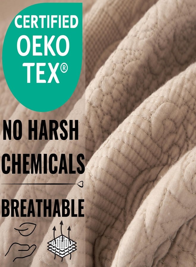 DaDa Bedding Elegant Matelasse Bedspread Set - 100% Cotton Fabric Floral Sand Dollar Quilted Coverlet - Lightweight Breathable Textured Neutral Tan Beige Taupe Brown - Twin - 2-Pieces - Image 2