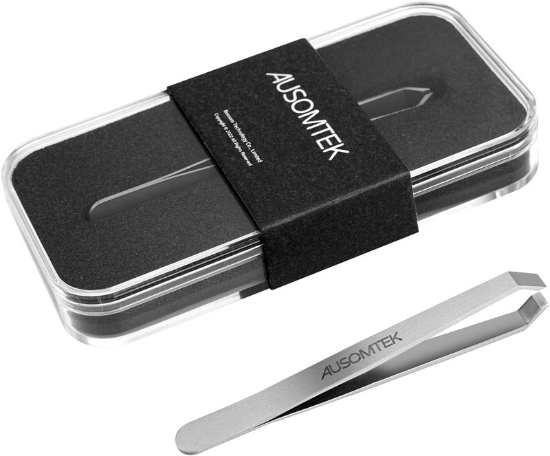 Ausomtek Beard Tweezers, White Hair Plucking Tweezers, Stainless Steel, Fine Hair Removal Tweezers, Eyebrows Shaping Tool, 5mm Tip, Clear Box 1Pack - Image 1