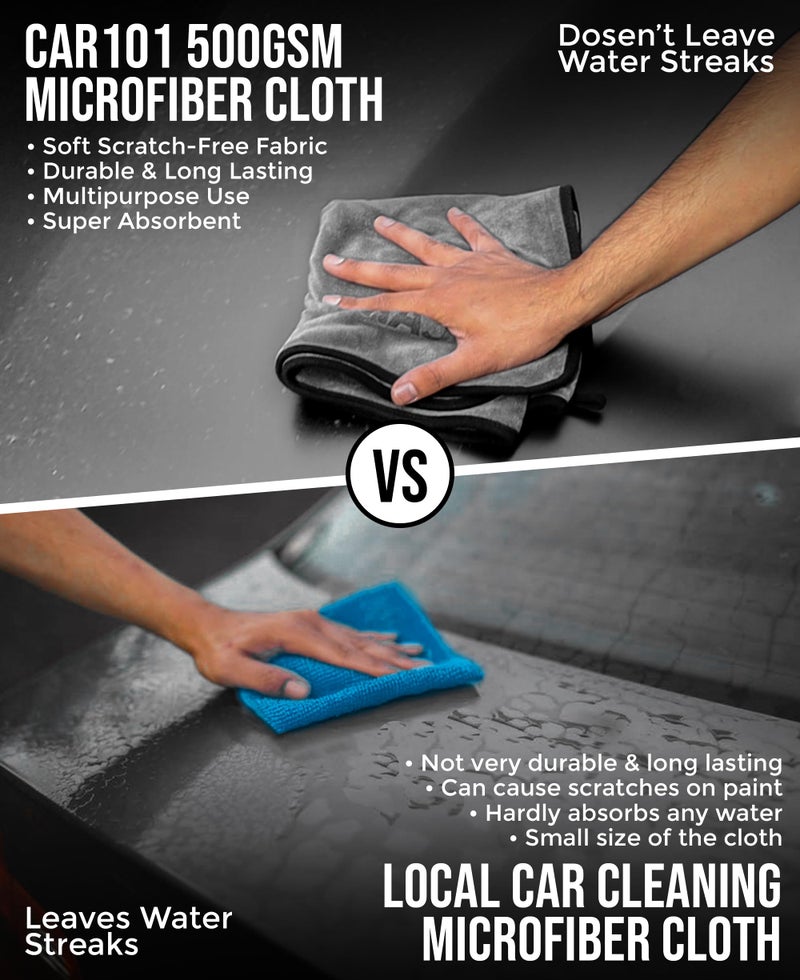 CAR101 Microfiber Cloth - 2Pcs - 75x35 cm - 500 GSM - Grey | Multipurpose | Lint-Free | Superior Softness & High Absorbency | Microfibre Towels for Car, Bike & Household Cleaning - Image 3