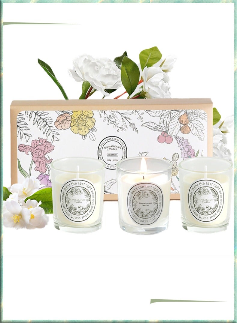 Aromatherapy Three Scented Candle Sets, Three Different Scents, Luxury Essential Oil Soy Candle Gift Box, Natural Aromatherapy Grade Fragrance, Lead-Free Cotton Wick, Environmentally Friendly Elegant Jar, Ideal for Women, Mothers, Home and Gifts, Color: White  - Image 1