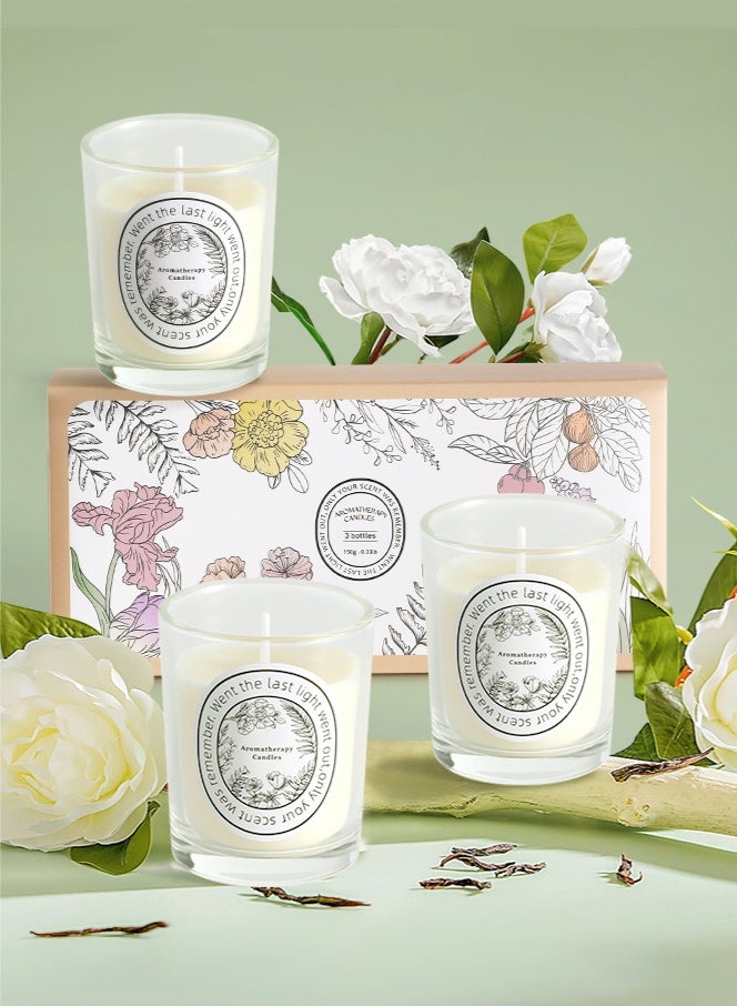 Aromatherapy Three Scented Candle Sets, Three Different Scents, Luxury Essential Oil Soy Candle Gift Box, Natural Aromatherapy Grade Fragrance, Lead-Free Cotton Wick, Environmentally Friendly Elegant Jar, Ideal for Women, Mothers, Home and Gifts, Color: White - Image 1
