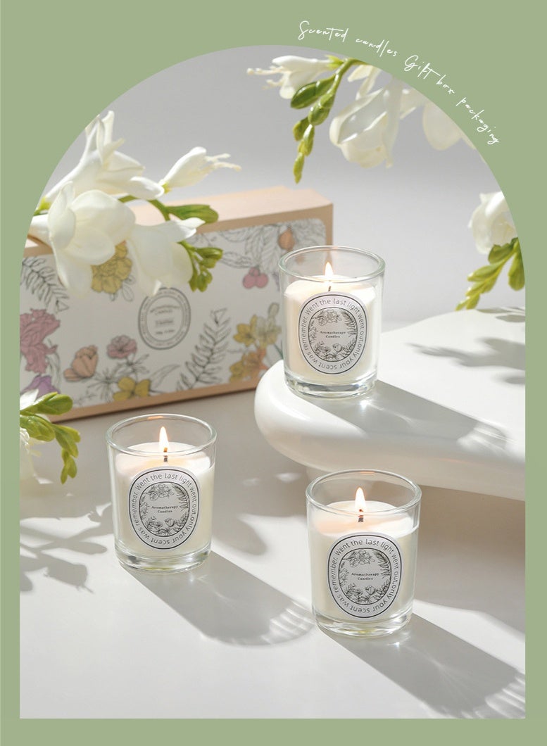 Aromatherapy Three Scented Candle Sets, Three Different Scents, Luxury Essential Oil Soy Candle Gift Box, Natural Aromatherapy Grade Fragrance, Lead-Free Cotton Wick, Environmentally Friendly Elegant Jar, Ideal for Women, Mothers, Home and Gifts, Color: White - Image 3