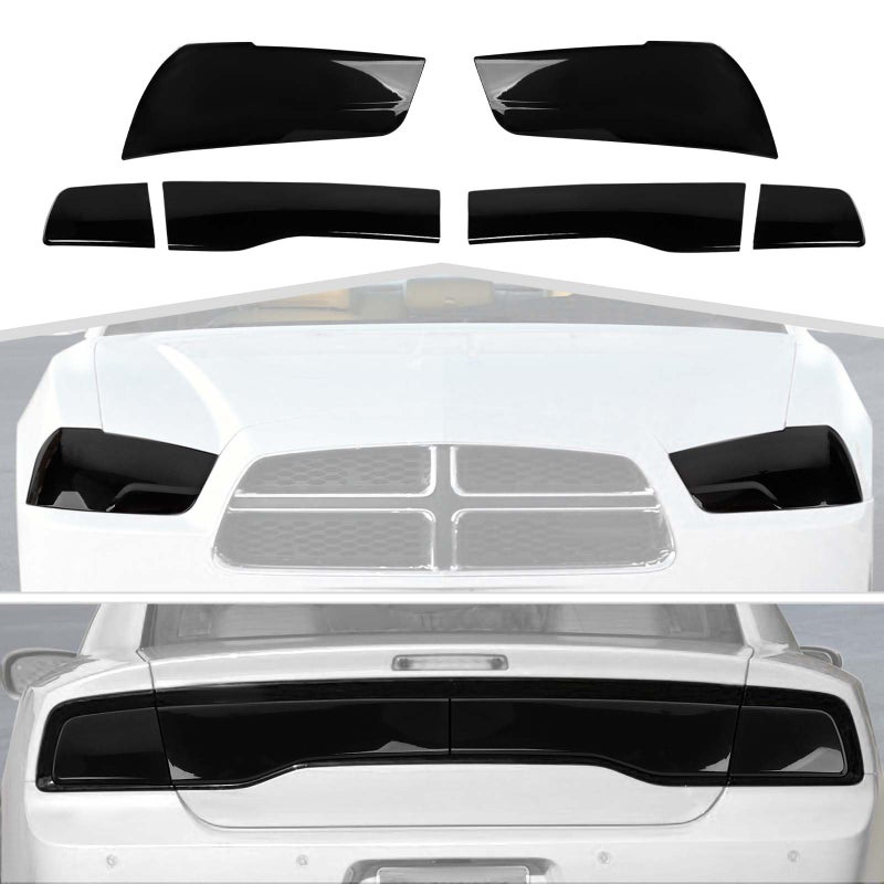 amayum Smoked Black Tail Light Lamp Cover Front Headlights Cover Kit Decoration Exterior Accessories Compatible with Dodge Charger 20112014