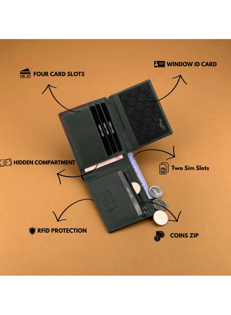 Classic Milano Green Maroon (CMGT-13) Classic Milano Men’s Wallet – Slim Bifold Leather Wallet for Men with RFID Blocking – Credit Card Holder & Card Wallet – Stylish Mens Purse – Gift for Husband, Father & Men for Men | Best Price UAE
