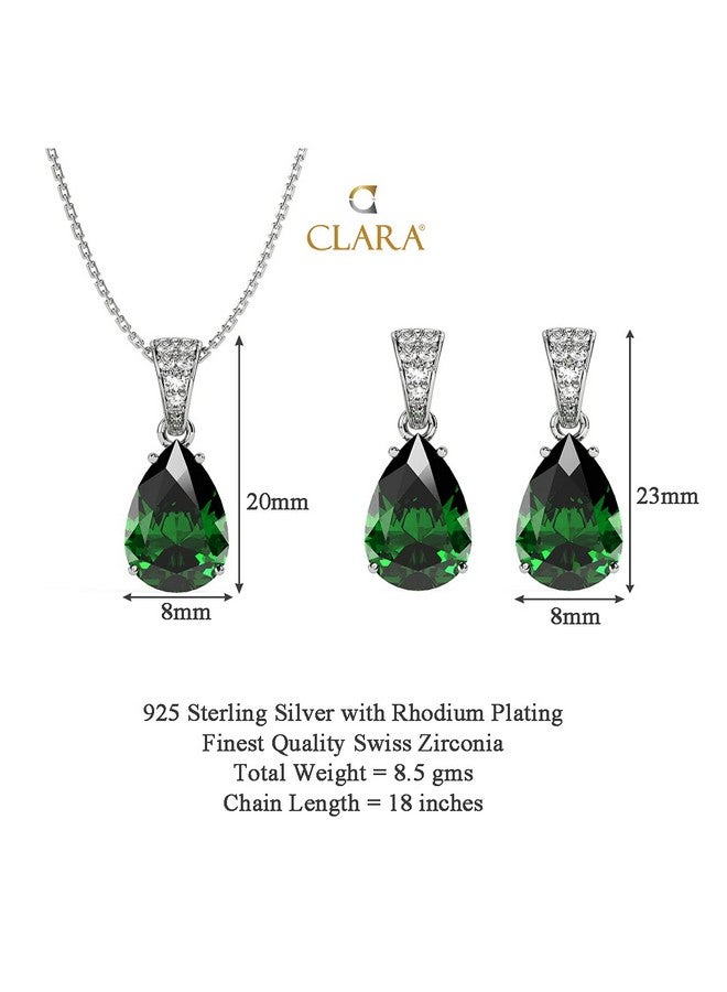 Clara 925 Sterling Silver Dark Green Tear Drop Pendant Earring Chain Jewellery Set | Rhodium Plated, Swiss Zirconia | Gift for Women & Girls - Image 5