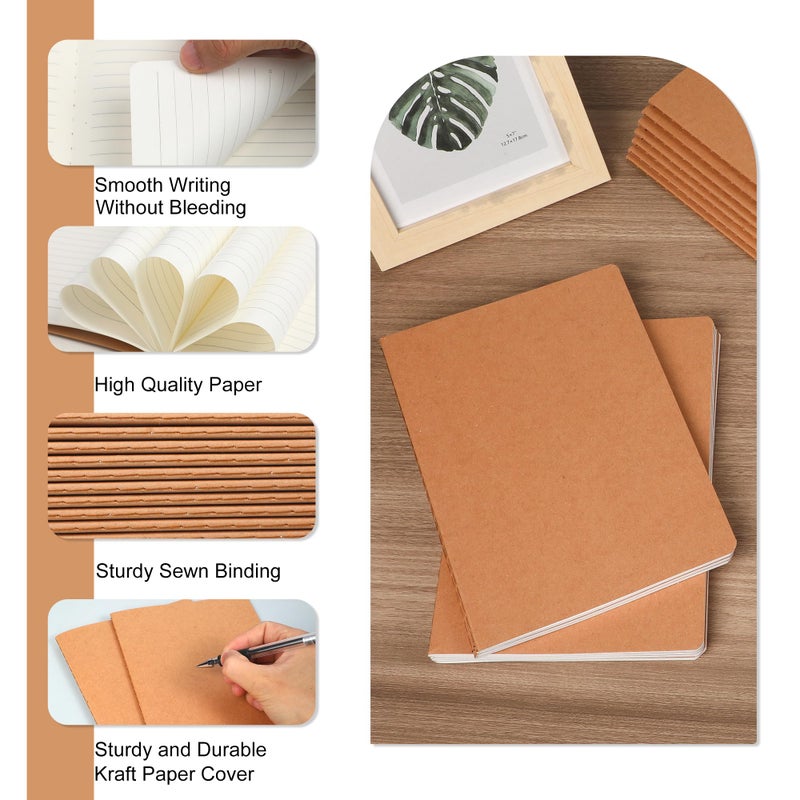 miikoul 12 Pack A5 Kraft Paper Notebook Lined Journal Bulk, 8.3 X 5.5 Inch, 60 Pages/30 Sheets, 80gsm, Travel Notebook Notepad for Adult, Students, Gift, Office, Back to School Supplies - Image 3