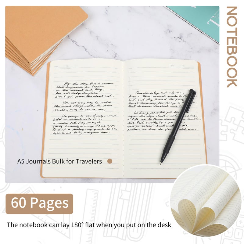 miikoul 12 Pack A5 Kraft Paper Notebook Lined Journal Bulk, 8.3 X 5.5 Inch, 60 Pages/30 Sheets, 80gsm, Travel Notebook Notepad for Adult, Students, Gift, Office, Back to School Supplies - Image 5