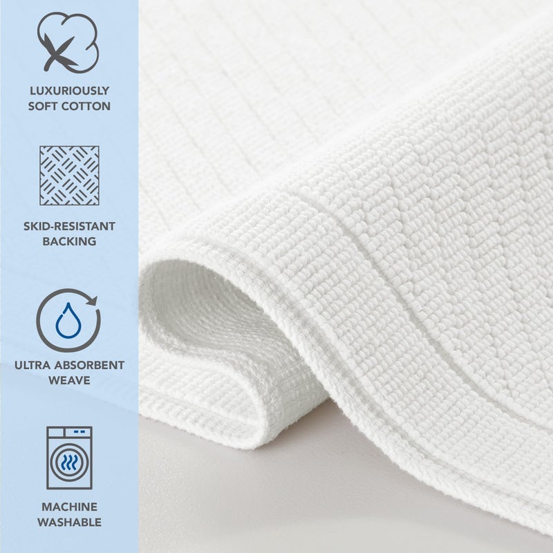 Arkwright, LLC Arkwright 100% Cotton Bathroom Rug - High Absorbent Stylish Textured Woven Design Bath Mat, Slip Resistant Backing for Shower and Bathtub Floor, 24x36 in - White - Image 2