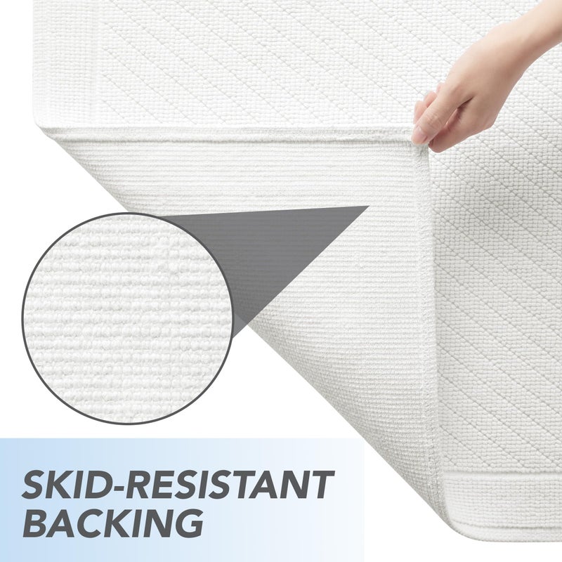 Arkwright, LLC Arkwright 100% Cotton Bathroom Rug - High Absorbent Stylish Textured Woven Design Bath Mat, Slip Resistant Backing for Shower and Bathtub Floor, 24x36 in - White - Image 3
