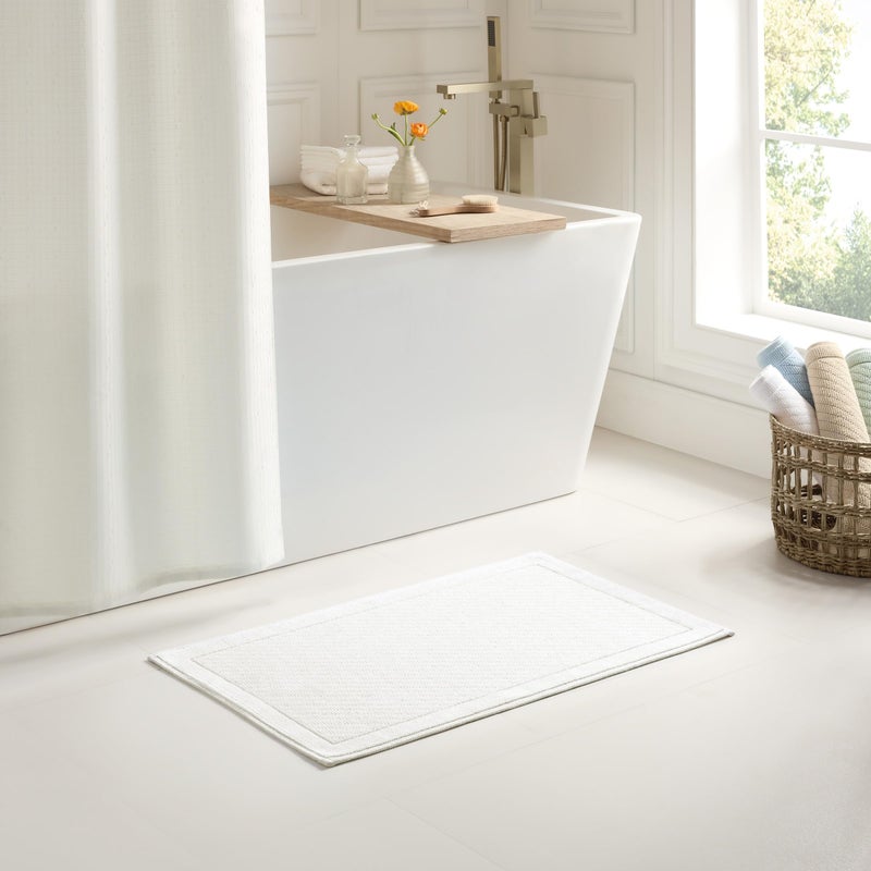 Arkwright, LLC Arkwright 100% Cotton Bathroom Rug - High Absorbent Stylish Textured Woven Design Bath Mat, Slip Resistant Backing for Shower and Bathtub Floor, 24x36 in - White - Image 5