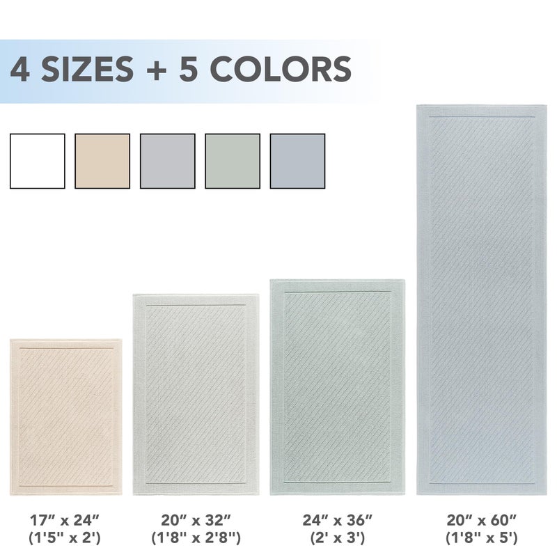 Arkwright, LLC Arkwright 100% Cotton Bathroom Rug - High Absorbent Stylish Textured Woven Design Bath Mat, Slip Resistant Backing for Shower and Bathtub Floor, 24x36 in - White - Image 4