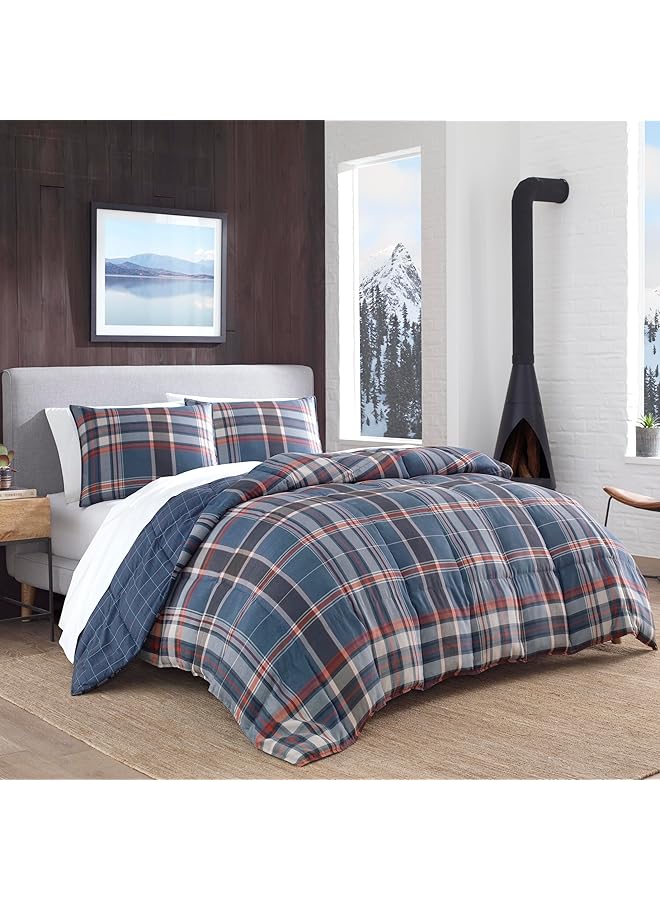 إدي بوار طقم لحاف كوين قابل للعكس من الريش مع أغطية سرير متناسقة وديكور منزلي للأشهر الباردة، شاستا ليك، أزرق داكن، كوين - Image 1