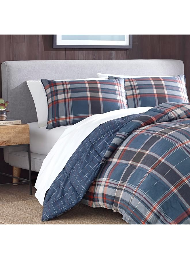 إدي بوار طقم لحاف كوين قابل للعكس من الريش مع أغطية سرير متناسقة وديكور منزلي للأشهر الباردة، شاستا ليك، أزرق داكن، كوين - Image 4