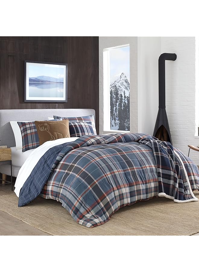 إدي بوار طقم لحاف كوين قابل للعكس من الريش مع أغطية سرير متناسقة وديكور منزلي للأشهر الباردة، شاستا ليك، أزرق داكن، كوين - Image 5