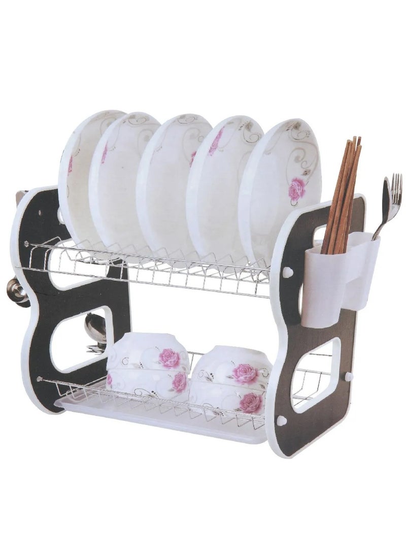 DubaiGallery B Design Foldable 2 Tiers Dish Drying Stand With Rotatable Drainage System Scratch Resistant Frosted Baking Process Coatings Black  - Image 2