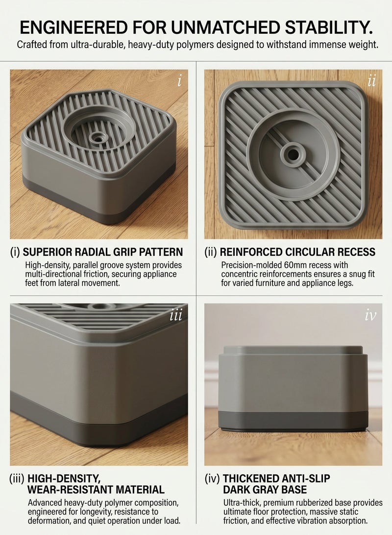 Anti Vibration Pads for Washing Machine 4PCS, Washer & Dryer Support Feet Shock and Noise Cancelling Rubber Pads, Anti Slip Stabilizer Pedestals for Furniture, Floor Protection - Image 5