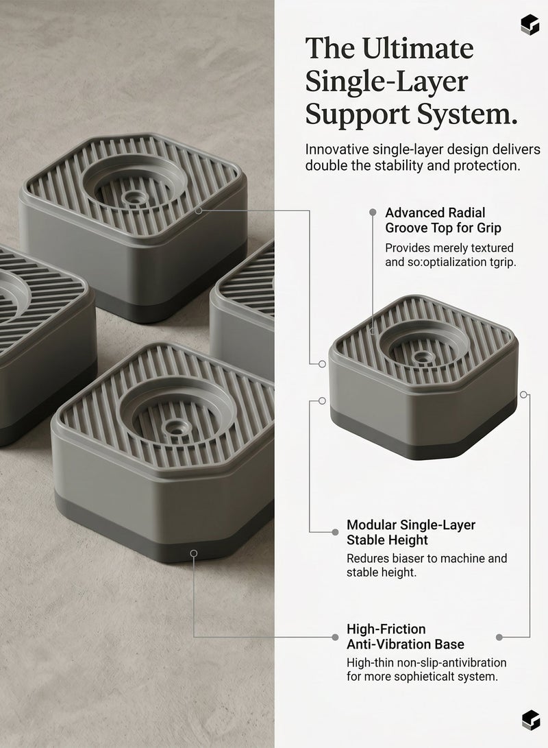 Anti Vibration Pads for Washing Machine 4PCS, Washer & Dryer Support Feet Shock and Noise Cancelling Rubber Pads, Anti Slip Stabilizer Pedestals for Furniture, Floor Protection - Image 4
