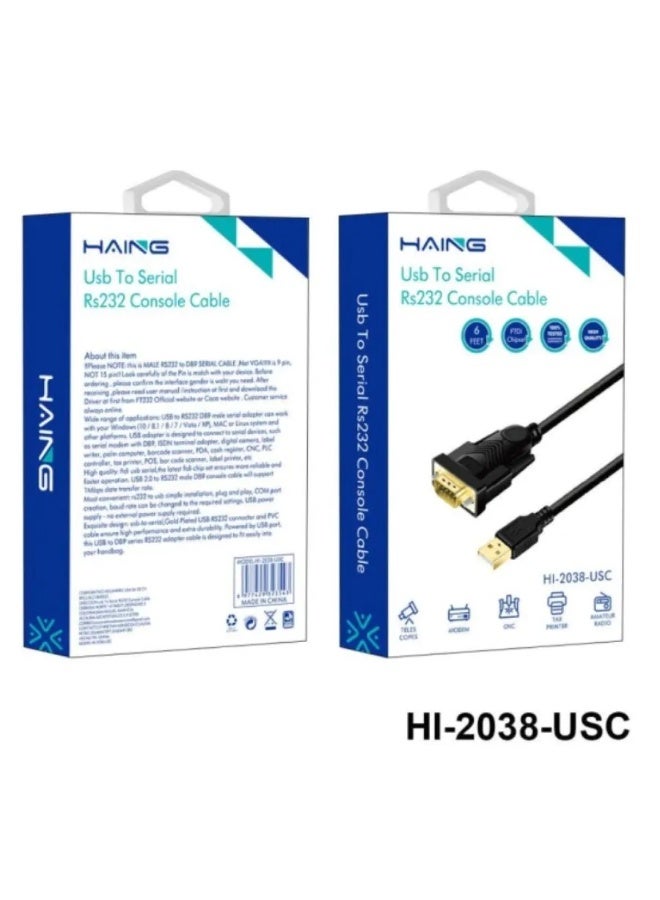 Haing USB to RS232 DB9 adapter connects USB ports to serial devices (modems, barcode scanners, PDAs, etc.) with up to 1Mbps transfer rate. - Image 1