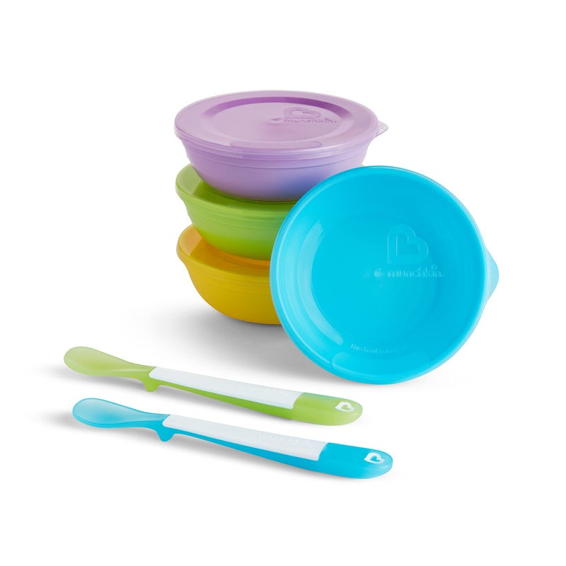 MunchkinÂ® Love-a-Bowlsâ„¢ 10 Piece Baby Feeding Set, Includes Bowls with Lids and Spoons, Multicolor - Image 1