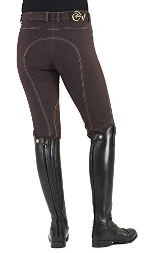 Ovation Women's Tall Size Euro Melange Zip Front Knee Patch Cotton Breeches, Neutral Beige, 24 - Image 3