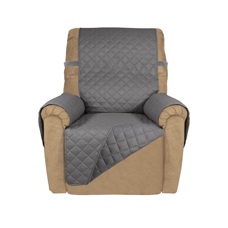 PureFit Reversible Quilted Sofa Cover Water Resistant Slipcover Furniture Protector Washable Couch Cover with Non Slip and Elastic Straps for Kids Dogs Pets Small Recliner GrayGray