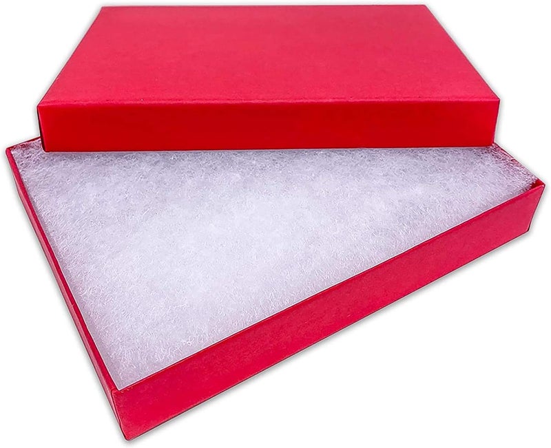 TheDisplayGuys For Your Modern Living TheDisplayGuys - 25-Pack #53 Kraft Paper Cardboard Gift Boxes/Jewelry Cases w. Cotton Padding & Lid - Matte Red - (5.4" x 3.9" x 1.0") - Image 3
