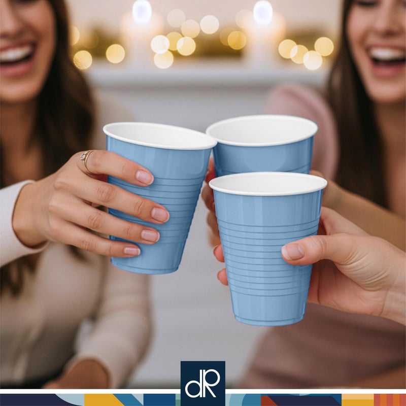 DecorRack Light Blue Plastic Cups, 12 oz Disposable Cups, Reusable Party Supplies (40 Count) - Image 2