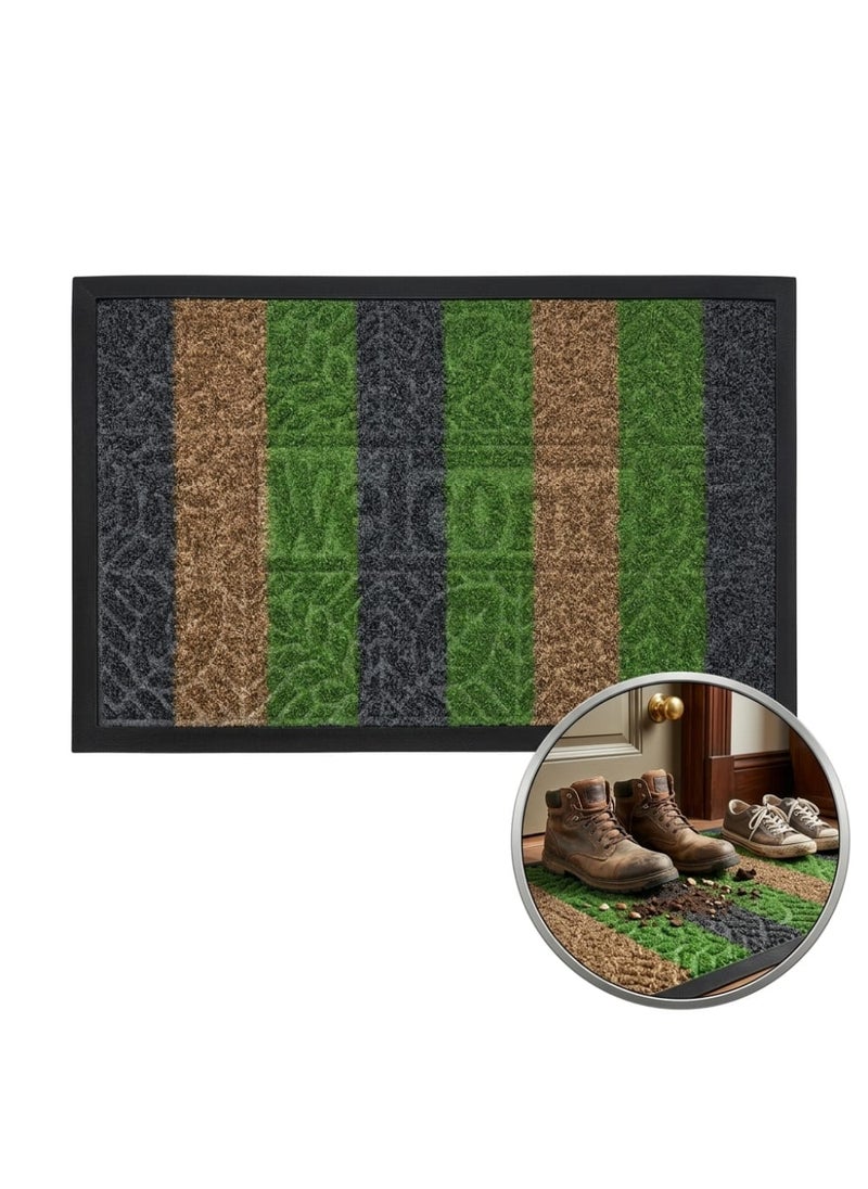 Black * Green Door Mat, Entrance Rug, Non-Slip Floor Mat, 60x40 cm - 60x40 سم - Image 3