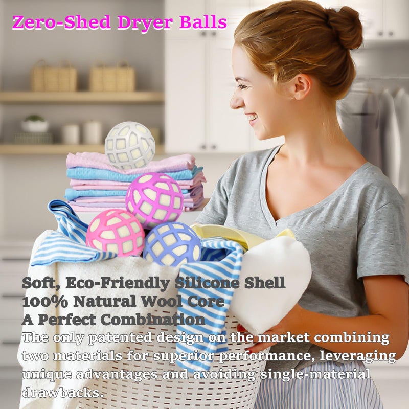 Sunseeke Dryer Balls â€“ Patented Silicone Guard, Natural Wool Core, Super Anti-Tangle & Saves Drying Time, Reduces Static & Noise, Natural Fabric Softener, XL 3" (Pink Light Blue, Pack of 4) - Image 2