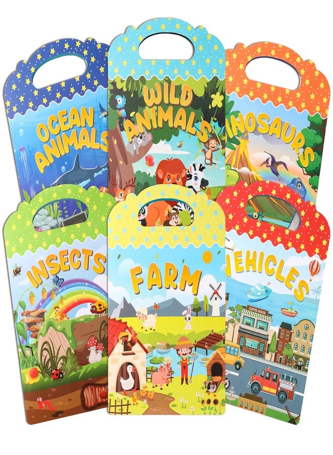 Fyguard 6Pcs Reusable Sticker Books, Sticker Books for Toddlers 2-4 Years, Vehicles Insects Animals Dinosaurs Stickers Scenes for Crafts Parties Travel Boys Girls Gifts - Image 1