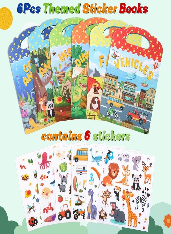 Fyguard 6Pcs Reusable Sticker Books, Sticker Books for Toddlers 2-4 Years, Vehicles Insects Animals Dinosaurs Stickers Scenes for Crafts Parties Travel Boys Girls Gifts - Image 2