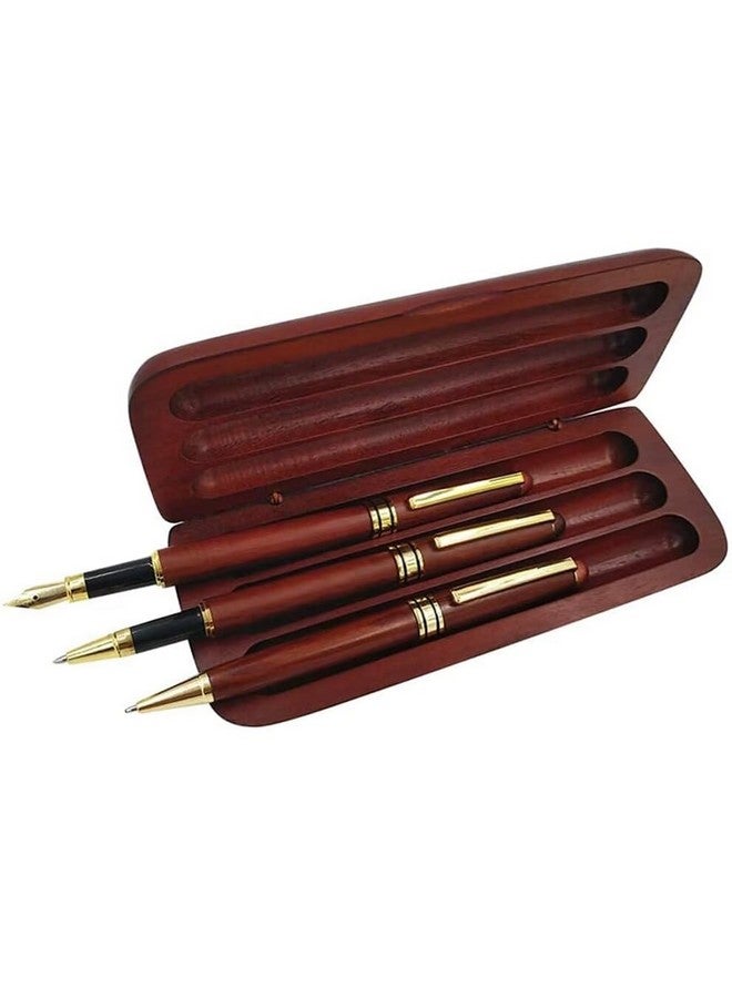 رين هاندكرافت مجموعة أقلام خشبية مكونة من 3 قطع مع حقيبة هدايا/أفضل قلم حبر جاف فاخر وقلم جل فاخر مع عبوات حبر قابلة لإعادة التعبئة، أقلام تصميم ترويجية للأعمال - Image 3