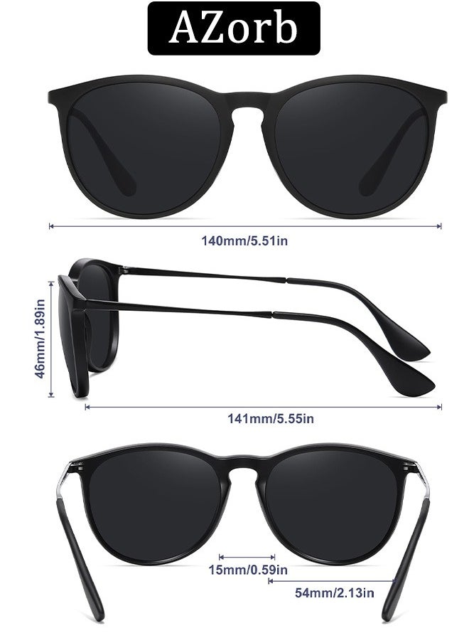 AZorb Polarized Sunglasses Women Men Round Metal Frame Classic Retro Designer Sun Glassess for Ladies Men's Oval Sunglass UV Protection Shades Black  - Image 5