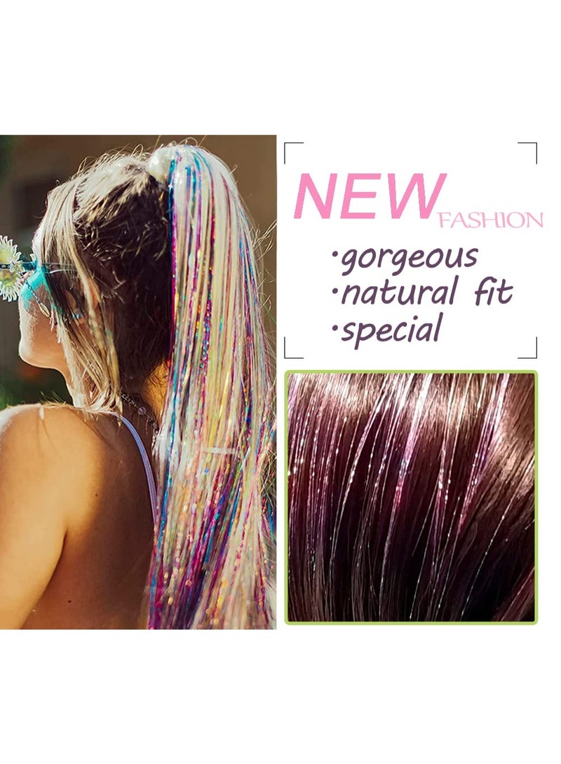 12 Colors Hair Extensions Tool Kit,Sparkling Tinsel Hair Extensions With Tool, Fairy Hair Tinsel For Birthday Halloween Christmas New Year Party - Image 4