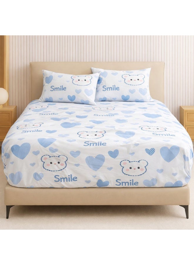 snooze Fitted bed sheet set 2pcs, single size + Free pillowcase, smiley design - Image 1