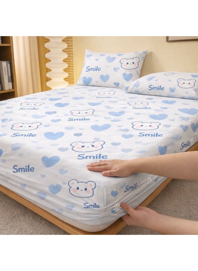 snooze Fitted bed sheet set 2pcs, single size + Free pillowcase, smiley design - Image 2