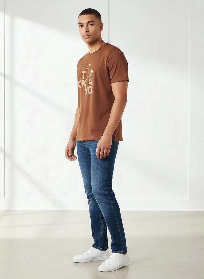 Splash FAV Men Slim Fit Crew Neck Short Sleeves Tokyo Print T-shirt