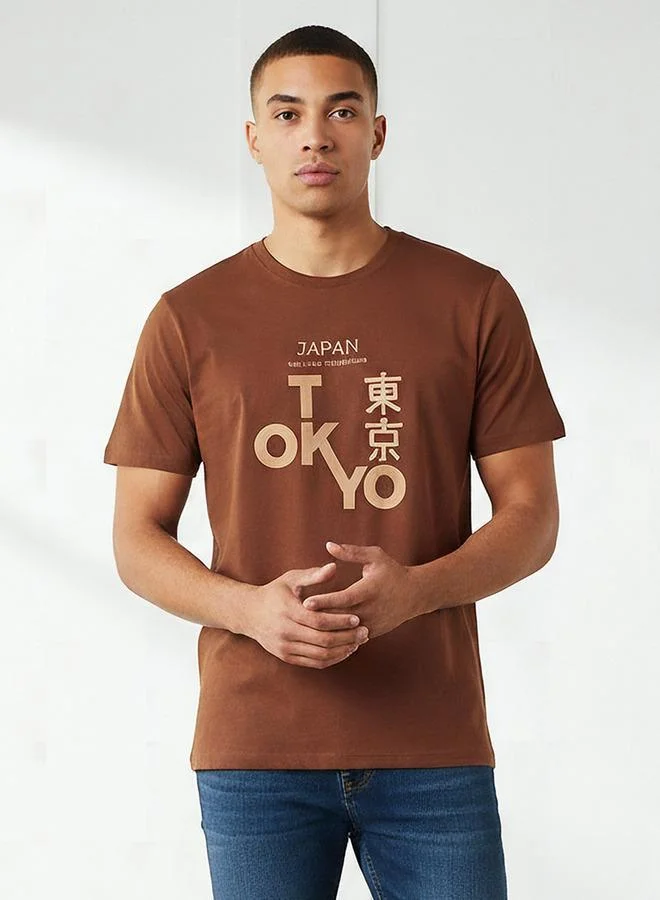 Splash FAV Men Slim Fit Crew Neck Short Sleeves Tokyo Print T-shirt