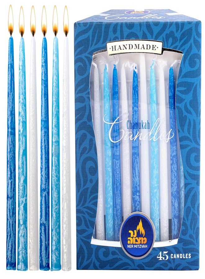 Ner Mitzvah Hanukkah Candles, Dark and Light Blue, White Dripless Chanukah Candles, Premium Quality Wax - 45 Candles for All 8 Nights - Image 1