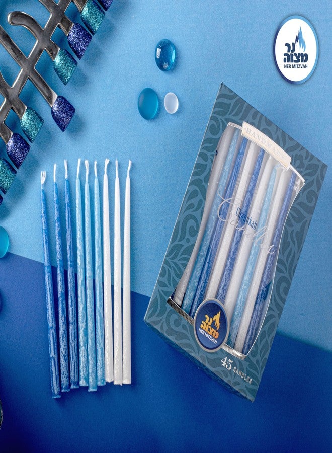 Ner Mitzvah Hanukkah Candles, Dark and Light Blue, White Dripless Chanukah Candles, Premium Quality Wax - 45 Candles for All 8 Nights - Image 3