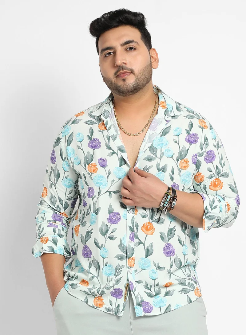 Instafab Plus Instafab Plus Men's Multicolour Rose Garden Print Shirt For Casual Wear | Spread Collar | Long Sleeve | Button Closure | Heavy Rayon Shirt Crafted With Comfort Fit For Everyday Wear