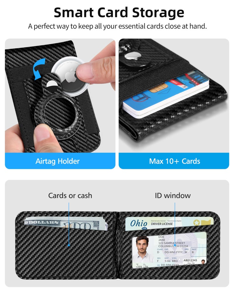 ExtreLife For Magsafe Wallet Stand with Airtag Holder, Strongest Magnetic Wallet for iPhone 17/16/15/14/13/12 Series, ID Window, 4 Card Slots, 10 Cards Holder, Vegan Leather, RFID Blocking, Black Carbon Fiber - Image 5
