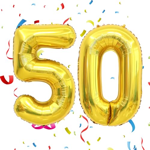 HQIOA 50 Balloon Number 40 Inch Gold Giant Number Balloons 50th Anniversary Balloons 50th Birthday Balloons 50th Birthday Decorations for Her 50th Anniversary Balloons 50 Years Old Number Balloon Decoration - Image 1