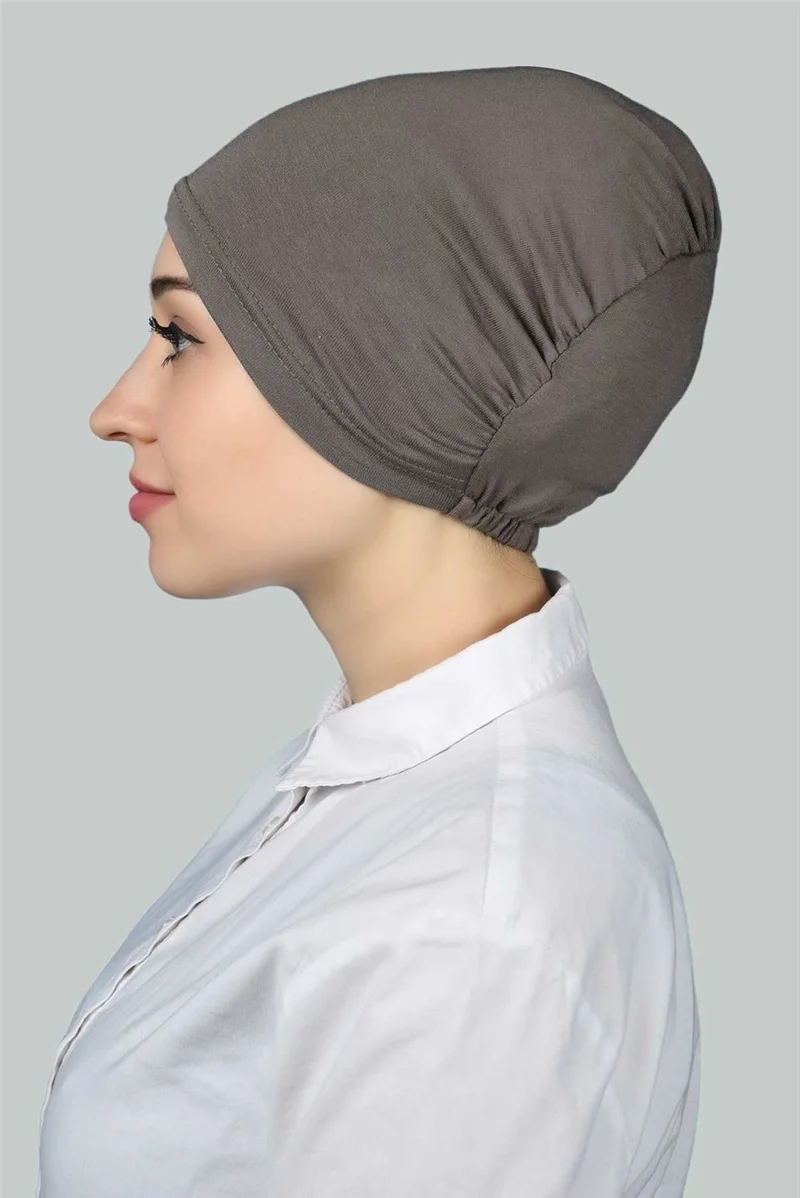 التوبة Ready-made Practical Snap-On Elastic Hijab Bonnet - Dark Mink