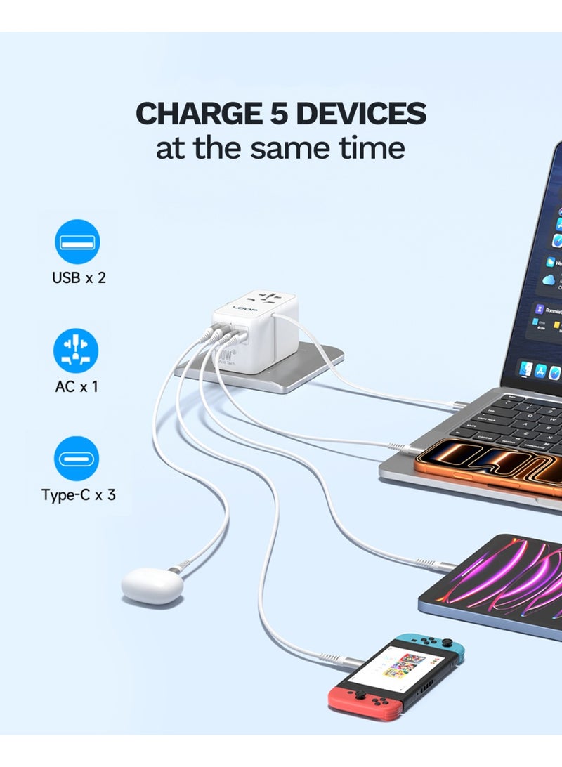 لووب محول السفر متعدد الاستخدامات LOOP 100W المزود بتقنية GaN III، والشحن السريع 6 في 1، وكابل USB-C قابل للسحب، ويعمل في أكثر من 200 دولة - Image 3