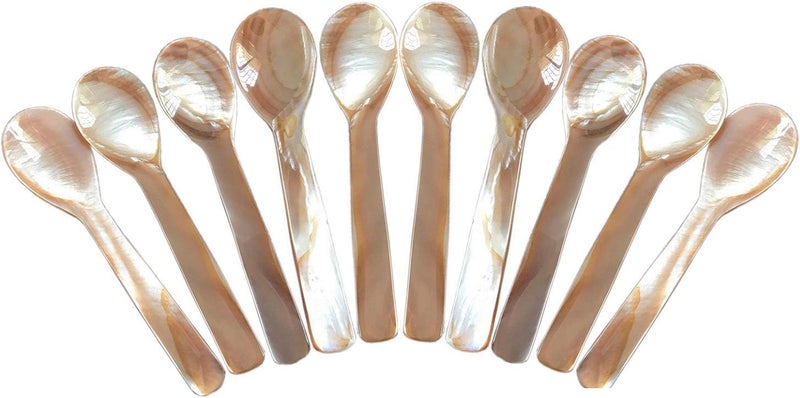 DUEBEL Mother of Pearl MOP Caviar Spoons Pink - Set of 10 pcs - Image 1